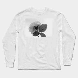 Rose White Flower Grey scale Closeup Long Sleeve T-Shirt